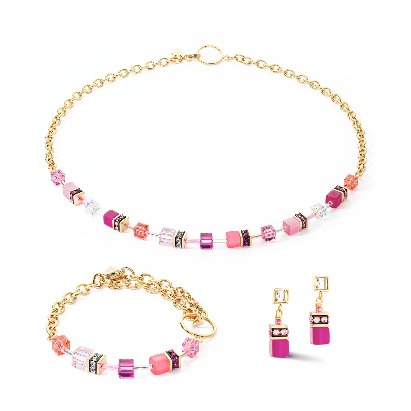 Geo CUBE Iconic Chain Necklace Gold.- Magenta