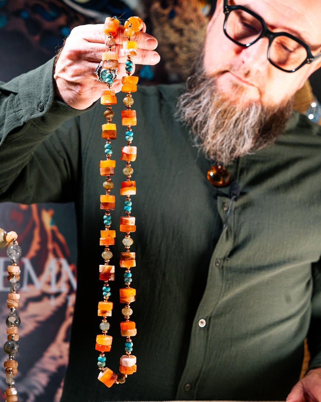 Collana in Diaspro turchese e corniola