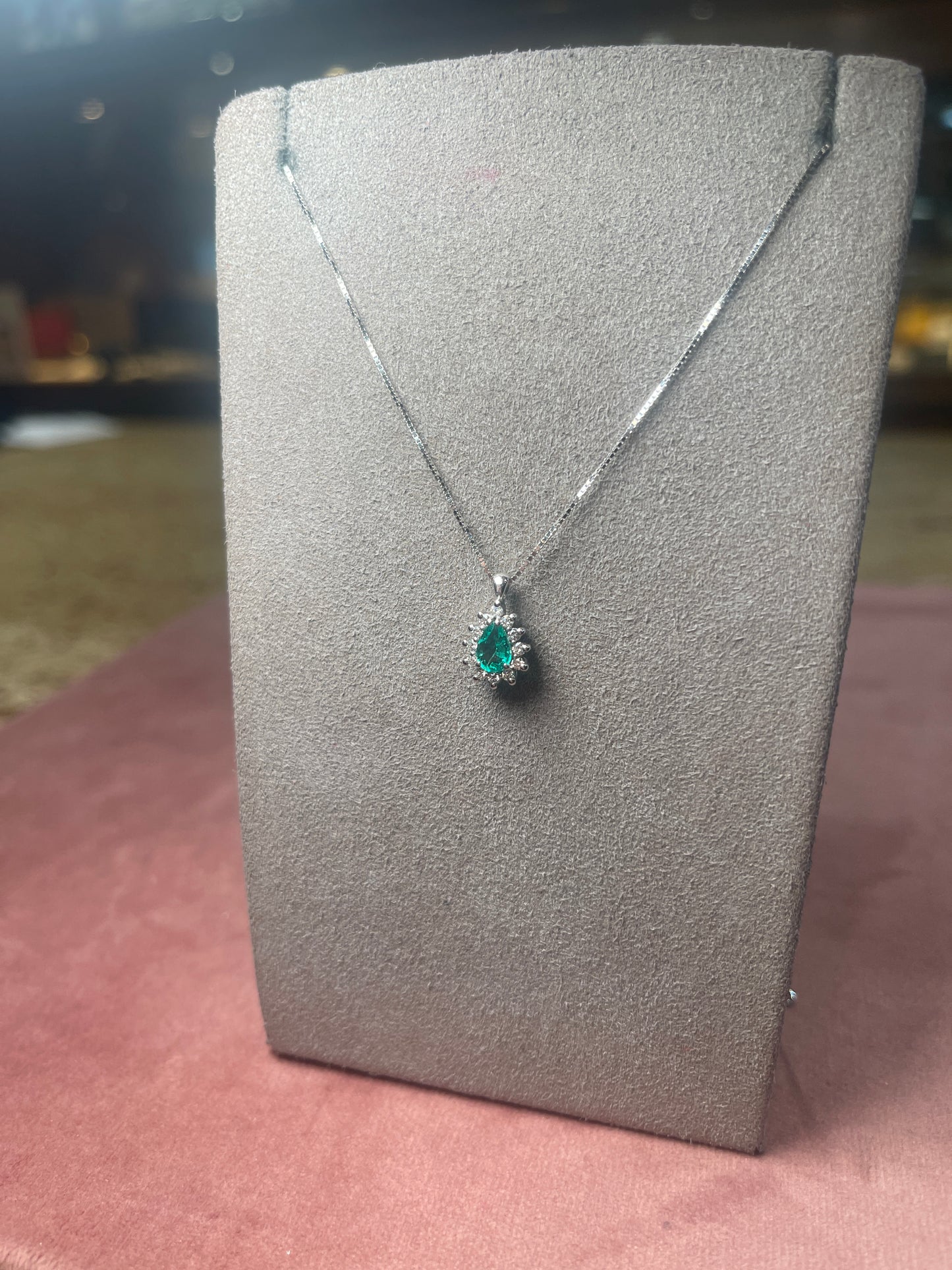 Emerald Drop Necklace in Gold and Diamonds