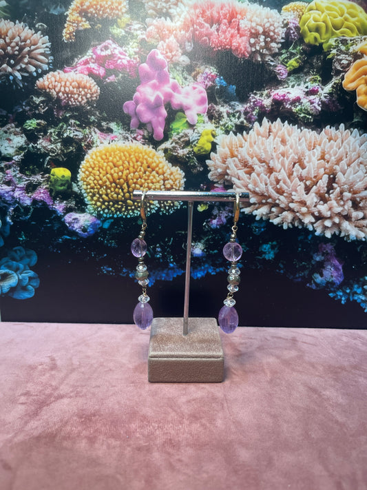 Orecchini in Ametista,Ematite e Cristallo di Rocca