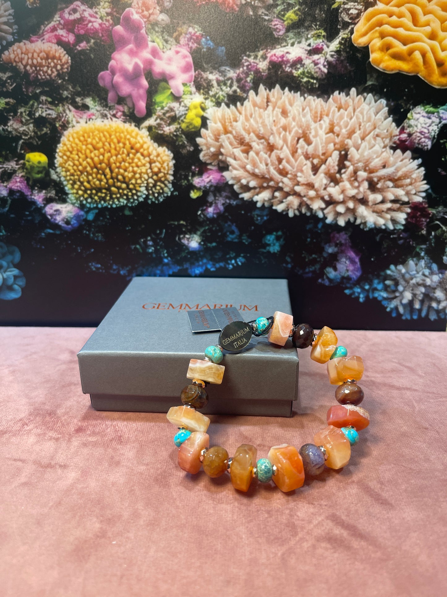 Bracciale in Diaspro Turchese, Corniola ed Ematite