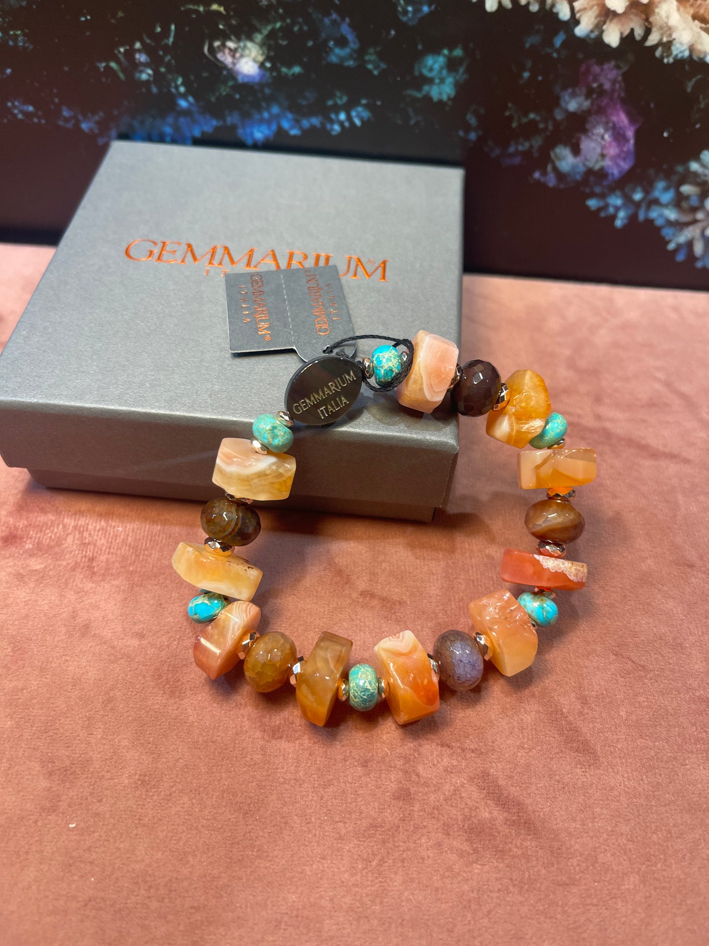 Bracciale in Diaspro Turchese, Corniola ed Ematite