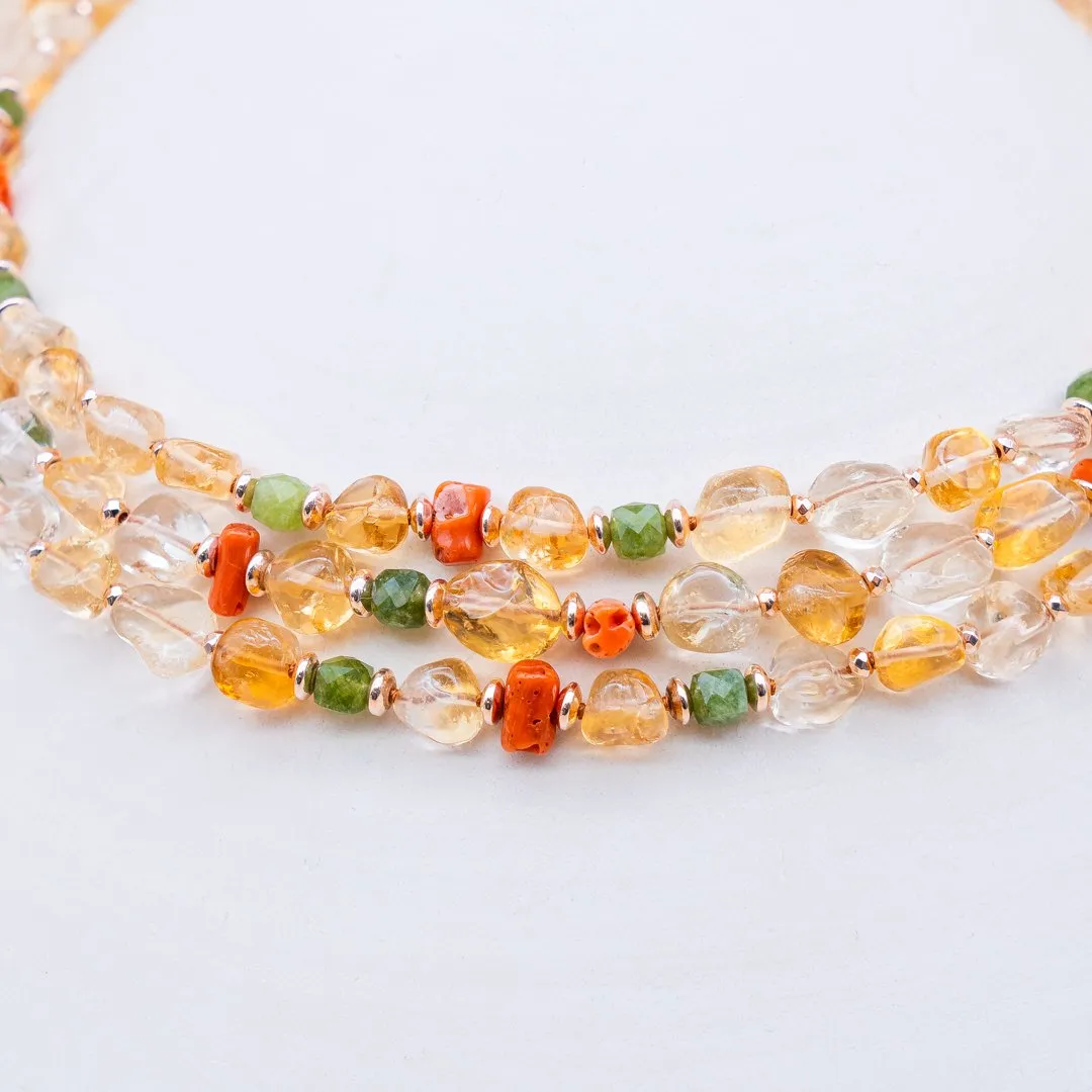 Collana in Citrino,Corallo,Giada ed Ematite