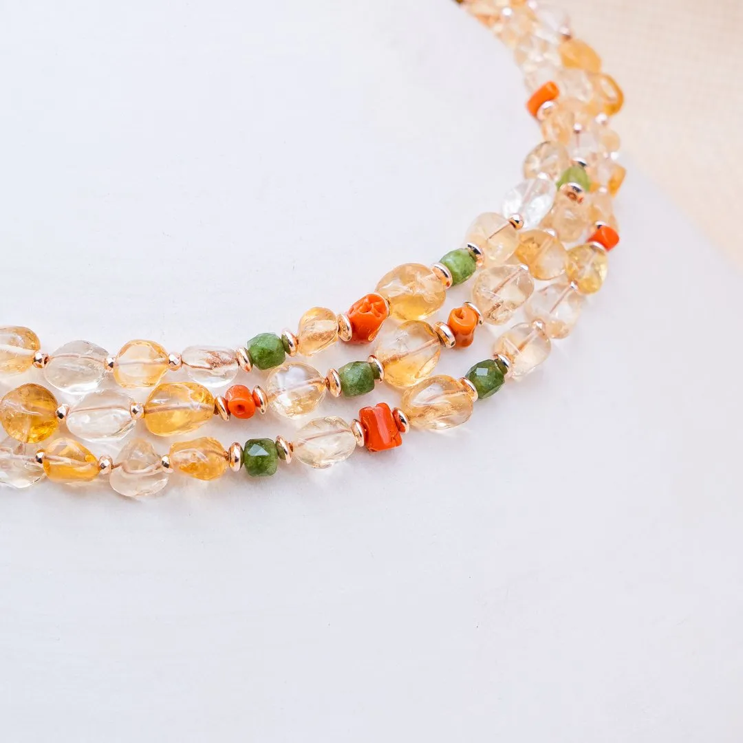 Collana in Citrino,Corallo,Giada ed Ematite