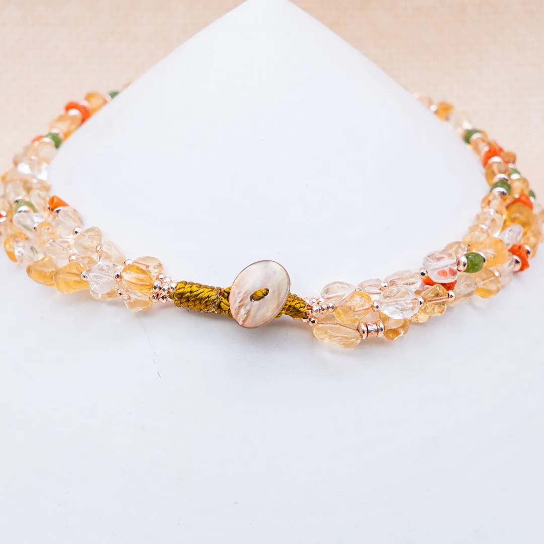 Collana in Citrino,Corallo,Giada ed Ematite