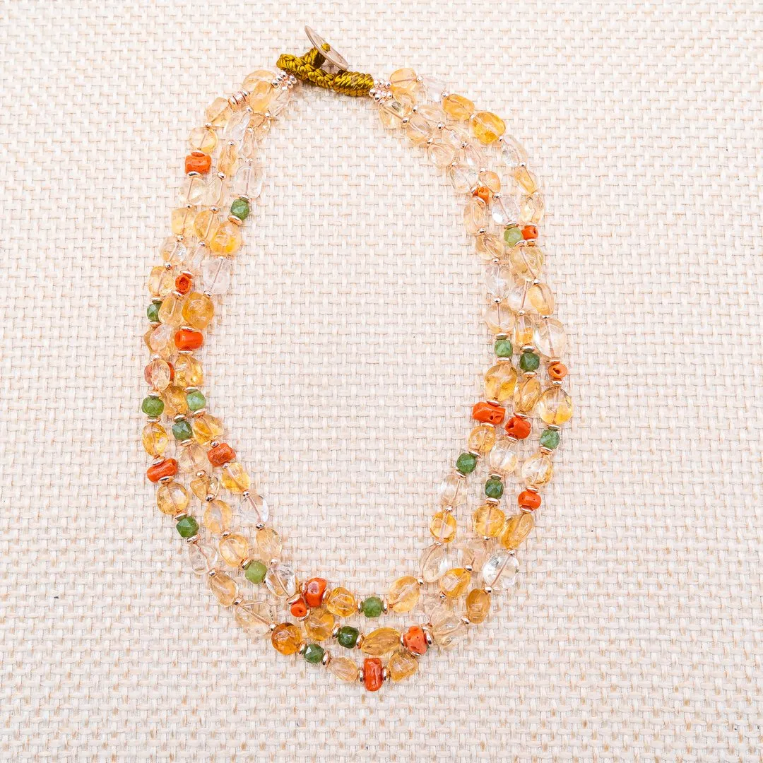 Collana in Citrino,Corallo,Giada ed Ematite