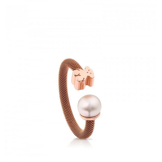 Anello Mesh Placcato in Oro Rosa con Perla