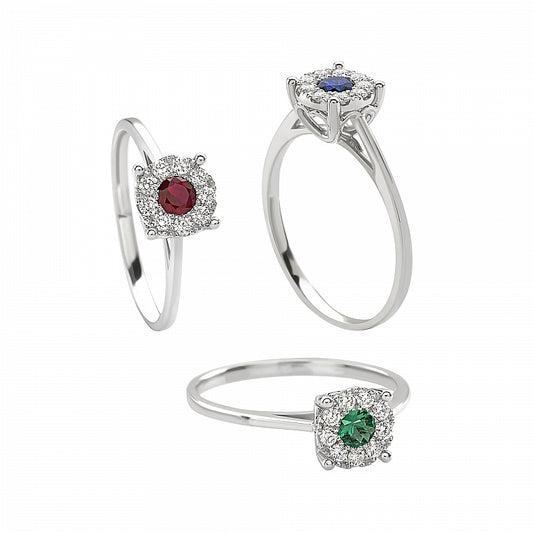 ANELLO IN ORO BIANCO, DIAMANTI E PIETRE COLORE COLLEZIONE ANTOLOGIE