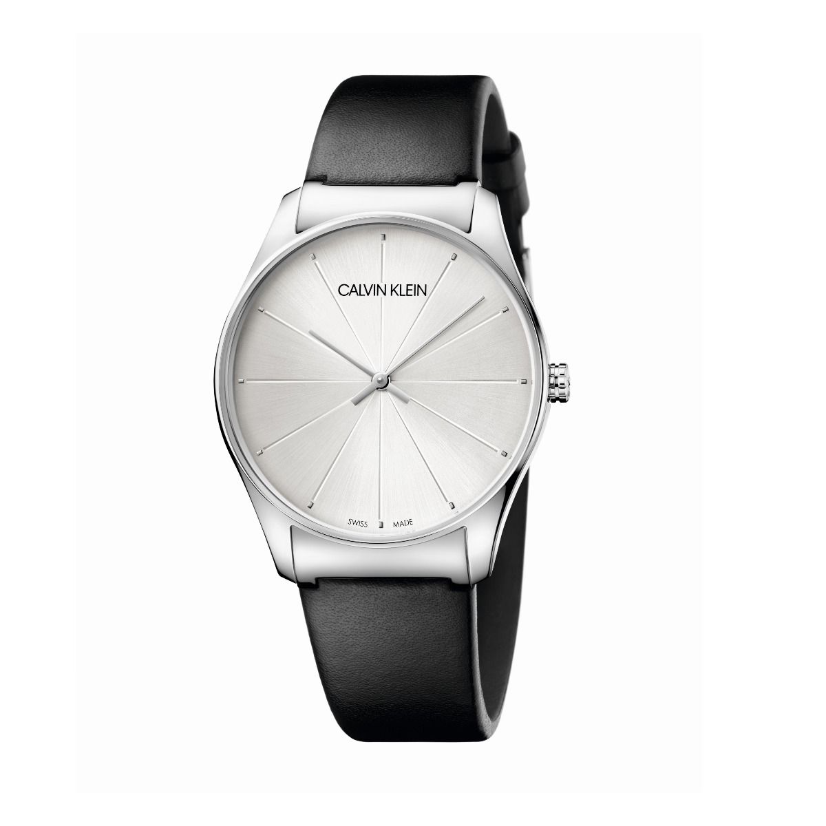 Calvin Klein "Classic" men's watch black leather strap white dial