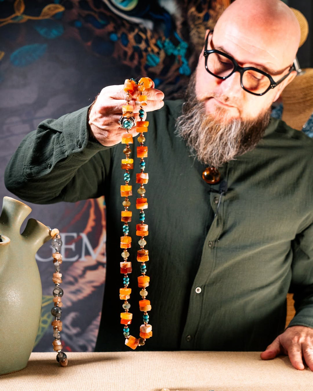 Collana in Diaspro turchese e corniola