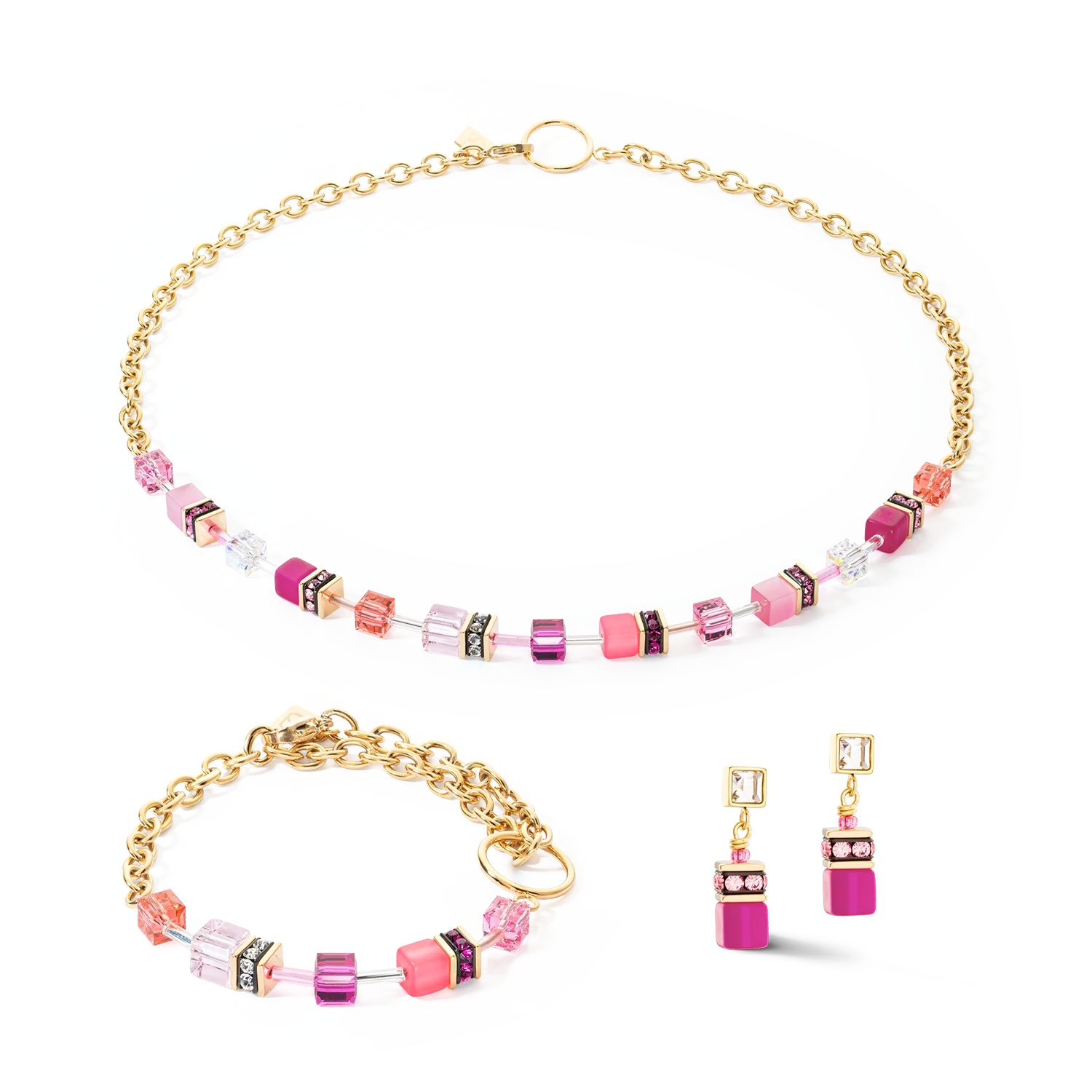 Collana Geo CUBE Iconic Chain oro.- magenta