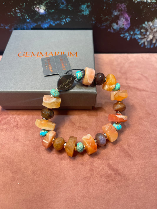 Bracciale in Diaspro Turchese, Corniola ed Ematite