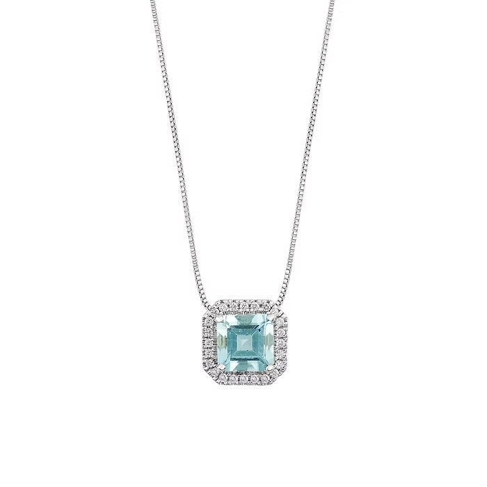 Girocollo in Oro bianco e Diamanti Acquamarina ottagonale