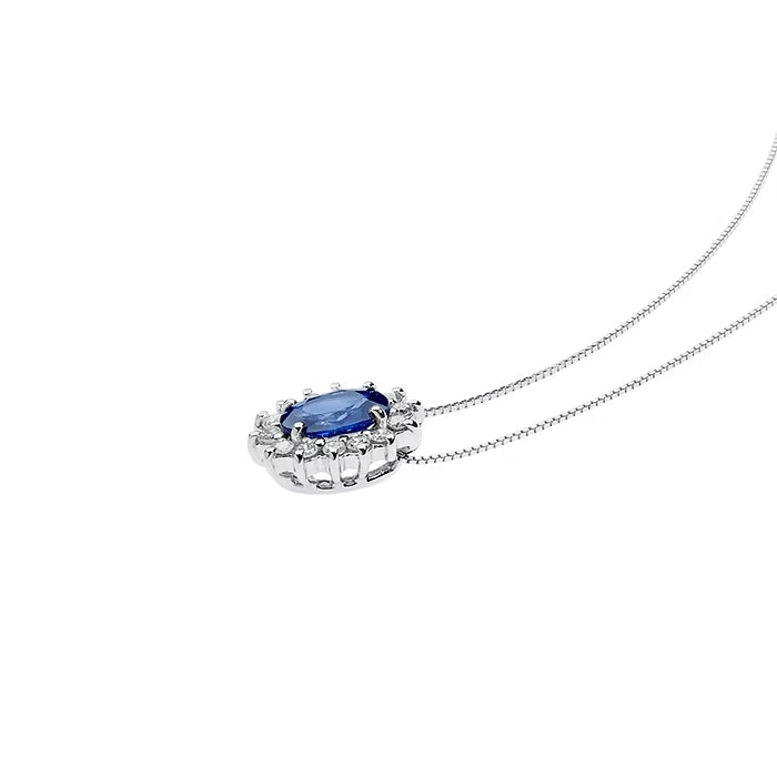 Collana in Oro Diamanti e Zaffiro blu ovale