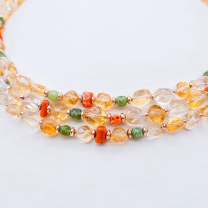Collana in Citrino,Corallo,Giada ed Ematite