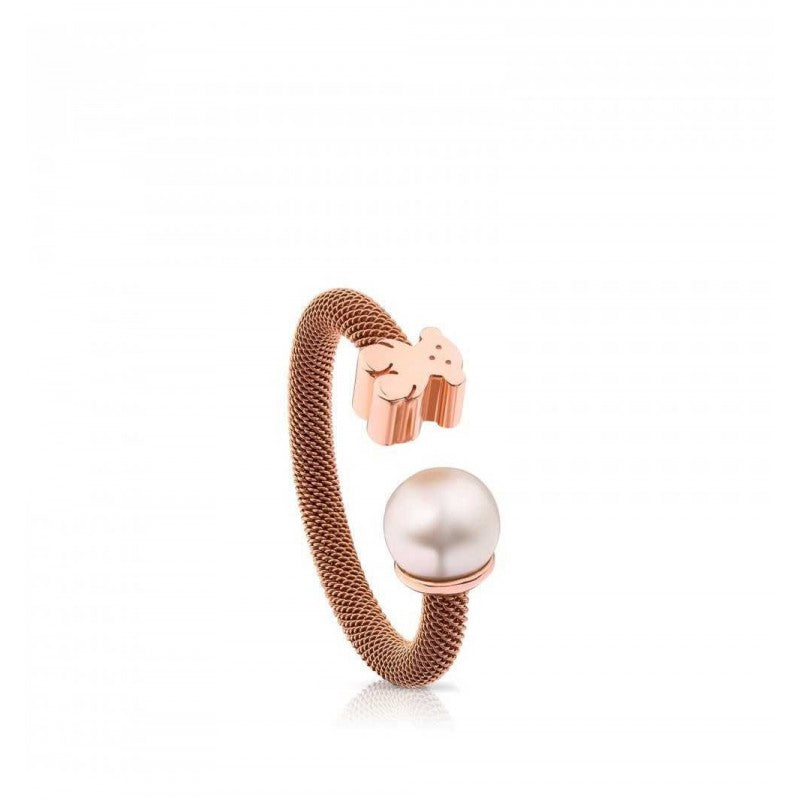 Anello Mesh Placcato in Oro Rosa con Perla