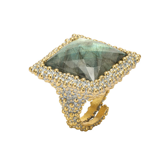 Anello Daniela De Marchi  TIMES  SQUARE  collezione GATSBY  ottone argentato e labradorite