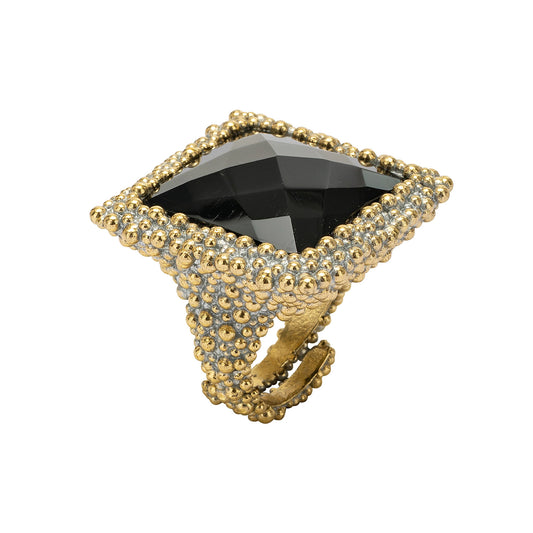 Anello  Daniela De Marchi  TIMES SQUARE in ottone argentato ed onice collezione GATSBY.