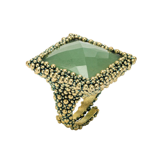 Anello TIMES SQUARE  ottone oltremare pietra avventurina verde collezione GATSBY