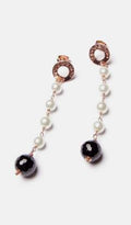 IPPOCAMPO earrings, "MOON" collection, 24kt rose gold plated bronze, button, pearl thread, black jade