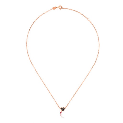 Rose Vermeil Silver TOUS Motif Necklace with Spinels and Ruby heart motif