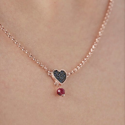 Rose Vermeil Silver TOUS Motif Necklace with Spinels and Ruby heart motif