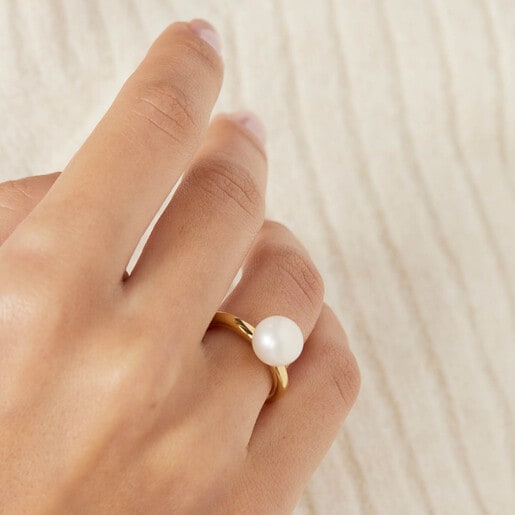 Silver Vermeil Gloss Ring with Pearl